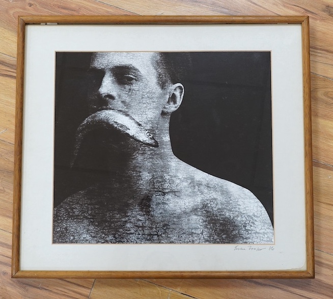 Ewan Fraser (20th.C), photographic print, Man with fish, signed and dated '86, together with an unsigned example, ‘Sardines’, largest 36 x 40cm. Condition - good